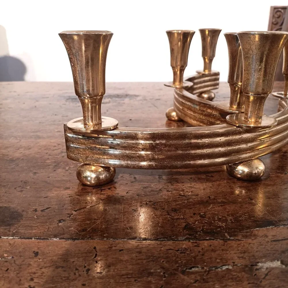 Pair of Vintage Dirilyte Model 915 Curved Brass Candelabras Art Deco MCM Gold